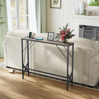 Console Table, Skinny Entryway Table with Fast-Charging Station, Narrow Long Sofa Table, Behind Slim Couch Table for Entrance, Hallway, Living Room Decor ST-GY100-1