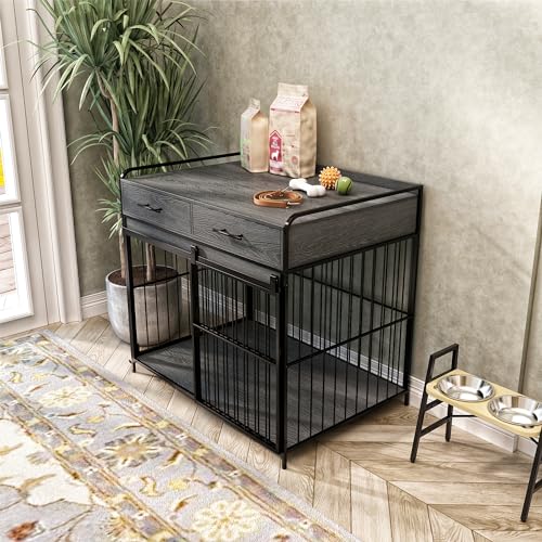 Dog Crate Furniture with 2 Drawers, Heavy Duty Dog Crate, view 5
