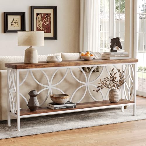 Sofa Table, 70.9 Inch Industrial Behind Couch Table with Storage Shelves, Narrow Long Console Table for Entryway, Living Room, Foyer, Hallway, Office