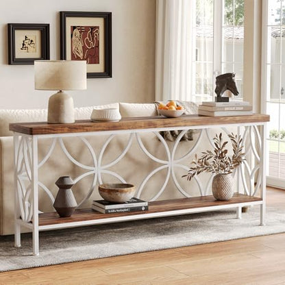 Sofa Table, 70.9 Inch Industrial Behind Couch Table with Storage Shelves, Narrow Long Console Table for Entryway, Living Room, Foyer, Hallway, Office