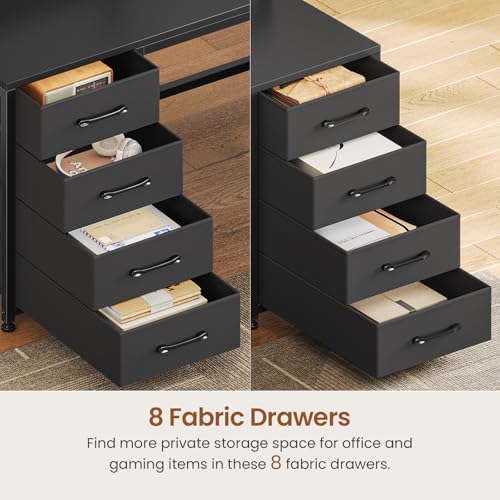 94.5" 2 Person Gaming Desk, Long Office Computer Desk with 8 Drawers & LED Light, Two Person Desk with Storage, Power Strip & Monitor Shelf for Home Office, Black