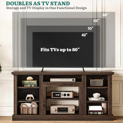 Farmhouse TV Stand with Adjustable Shelves & Open Storage, Walnut, view 5