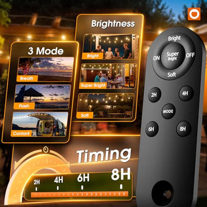 54FT Solar String Lights Outdoor Waterproof with USB Charging & Remote Control, view 4