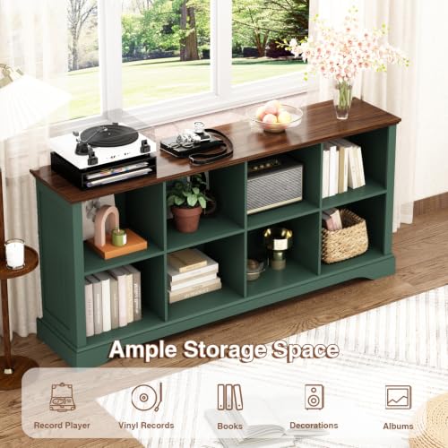 8 Cube Storage Organizer, 62" Long Low Horizontal Bookshelf, Green, view 4