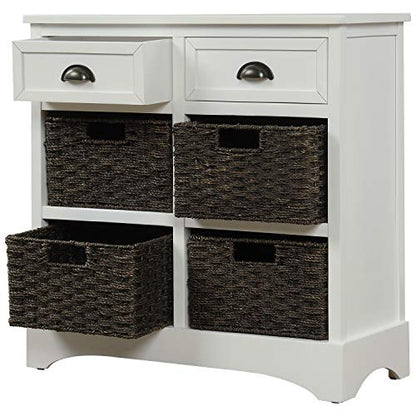 Storage Cabinet with 4 Classic Rattan Basket & 2 Drawers,for Living Room,Bedroom(28"L x 11.8"W x 28"H). (White)