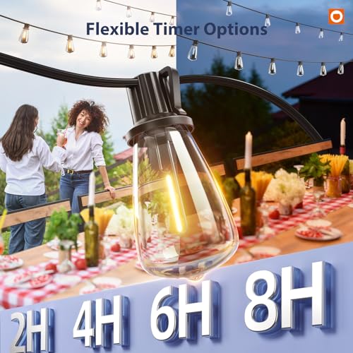 102FT(96+6) Solar String Lights Outdoor with Remote, Waterproof Patio Lights with 30 Shatterproof LED Bulbs, 30H+ Long-Lasting Dimmable & Timable Solar Light for Backyard Camping Garden Decor