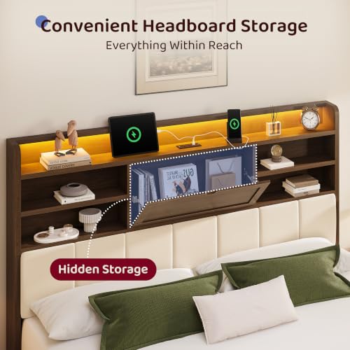 King Size Wooden Bed Frame with 4 Storage Drawers and 51.3" Tall Hidden Storage, view 4