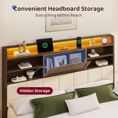 King Size Wooden Bed Frame with 4 Storage Drawers and 51.3" Tall Hidden Storage, view 4