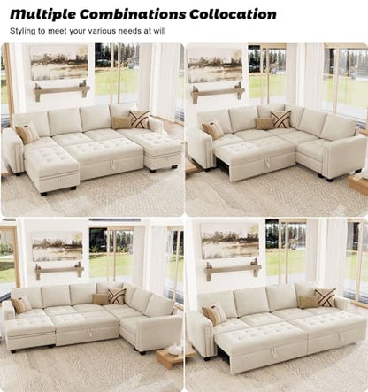 Pull Out Sofa Bed Module Part for Modular Sectional Sleeper Sofa Armless Loveseat with Pull Out Bed for Sectional Couch Beige
