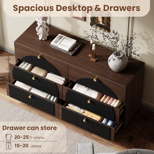 Arched Fluted Dresser for Bedroom 6 Drawers 55" Wide Walnut Black, view 6