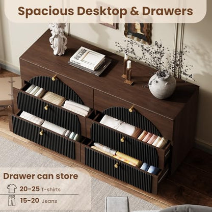 Arched Fluted Dresser for Bedroom 6 Drawers 55" Wide Walnut Black, view 6