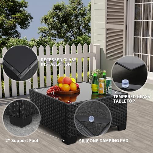 Outdoor Furniture Set 3 Pieces Wicker Patio Furniture Outdoor Sectional Patio Couch Outdoor Coffee Table All-Weather Non-Slip Cushions Waterproof Covers, Khaki