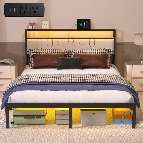 Full Bed Frames with Charging Station and LED Lights, view 2