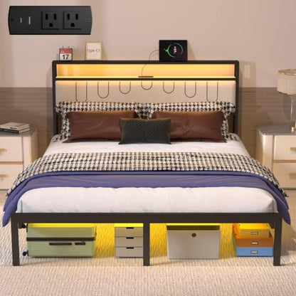 Full Bed Frames with Charging Station and LED Lights, view 2