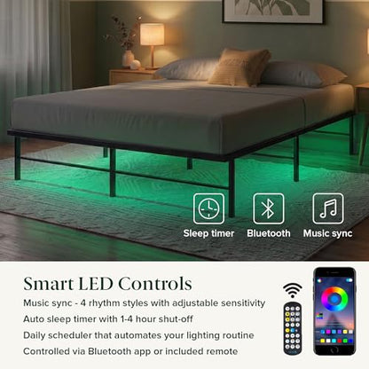 Rumi Heavy Duty Metal Platform Bed Frame, RGB LED Lights, King, view 7