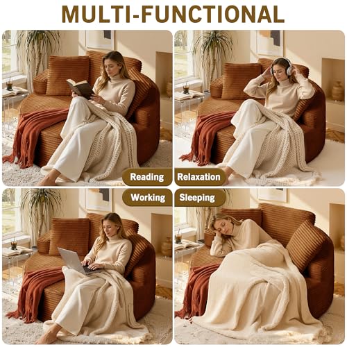 Oversized Round Chaise Lounge Chair, Corduroy Cloud Large Circle Sofa Chair, view 7