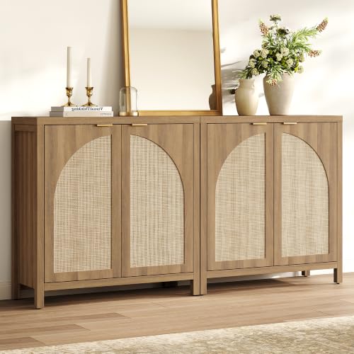 68"W Rattan Sideboard Buffet Cabinet with Storage Credenza Set of 2, view 2