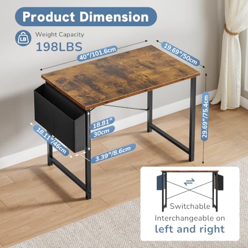 40" Small Computer Desk Home Office Desk, Gaming Desks, Brown, view 4