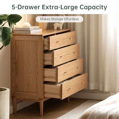 Solid Wood Dresser, 5 Drawer Dresser for Bedroom, Solid Wood Storage Organizer, view 5