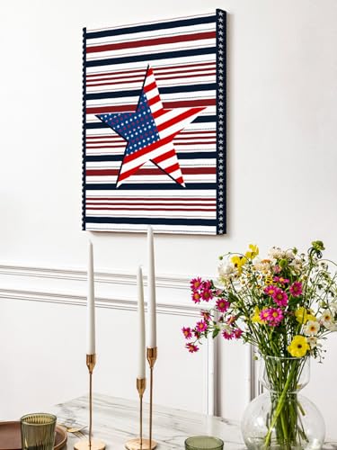 NuYeBiofx 4th of July USA Flag Star Canvas Wall Art Prints,48"x32" Framed Picture Artwork Patriotic Day Blue Red Stripes Printed Canvas Oil Painting for Living Room Bedroom Office,Ready to Hang