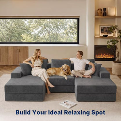 Cloud Modular Sectional Sofa, Comfy Boneless Couch for Living Room, Modern L-Shaped Couch with Reversible Chaise, Customizable Sleeper Sofa Bed with Non Slip, No Assembly & Deep Seat, Dark Grey