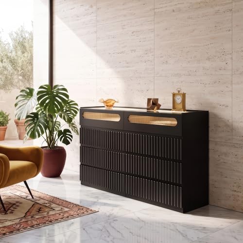 Fluted 8 Drawer Dresser,Modern Chest of Drawers,Black, view 5