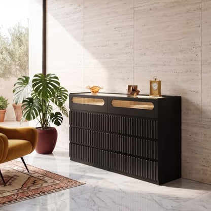 Fluted 8 Drawer Dresser,Modern Chest of Drawers,Black, view 5