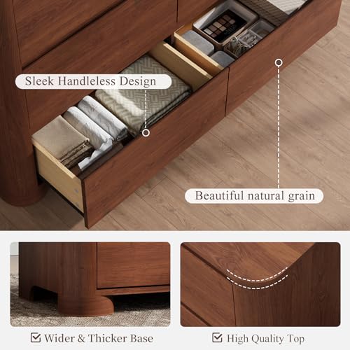 Walnut 6 Drawer Dresser for Bedroom, 47" Wide Chest of Drawers, view 5