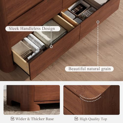 Walnut 6 Drawer Dresser for Bedroom, 47" Wide Chest of Drawers, view 5