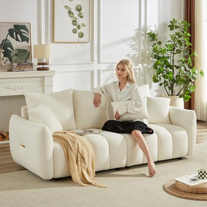Set of 3 Teddy Sofa for Living Room, Modern 2 Units Deep Seat Sofa Chairs and an Oversized 3-Seater Cloud Boucle Couch for Bedroom, Office, Apartment, Furniture Set, Beige (3 Pieces)