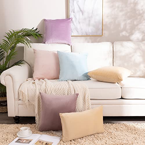 Powder Blue Velvet Throw Pillow Covers 24x24 inch, Decorative Solid Soft Cushion Cases for Couch Sofa Bed, Pack of 2