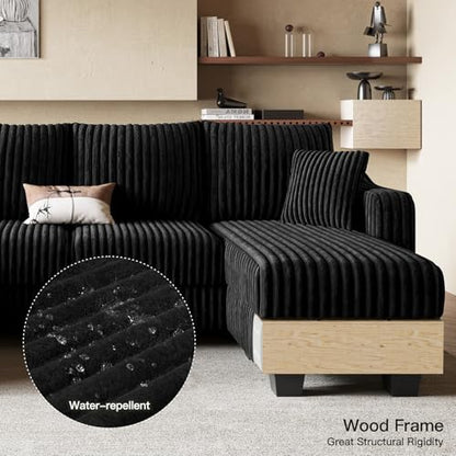 U Shaped Couch with Reversible Chaises Sectional Couches for Living Room Sectional Couch with Ottomans Corduroy (Black, U Shaped)