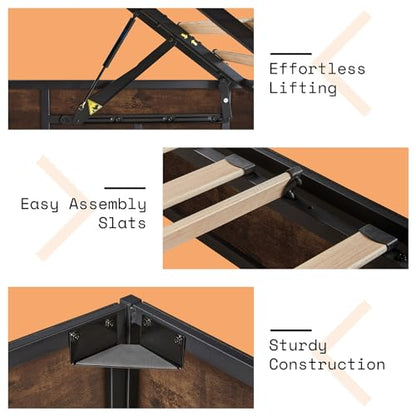 King Lift Up Storage Bed Frame, Rustic Brown, view 5
