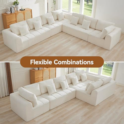 170'' Boneless Modular Couches for Living Room, Compressed Cloud Sectional Modern Sofa, L Shaped 7 Seater Upholstered Memory Foam Oversized Sofa, No Assembly, Chenille Beige
