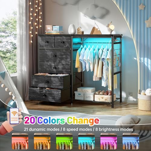 49.2" W Dresser with Hanging Rack & 6 Drawers, Grid Panel & 4 Hooks, view 5