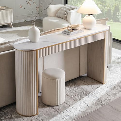 Modern Fluted Console Table, 63" Long Narrow Entryway & Sofa Tables for Hallway, Tall Accent Table Behind Couch for Foyer Living Room, White Alder