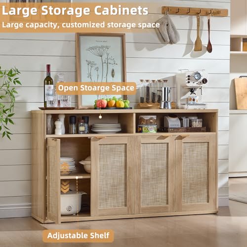 55-Inch Rattan Buffet Cabinet with 4 Doors,Natural, view 3