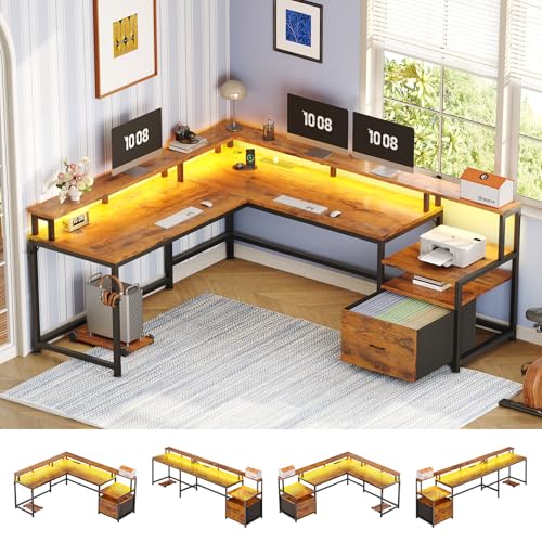 66" Reversible L Shaped Office Desk with Power Outlet, File Drawer, view 2