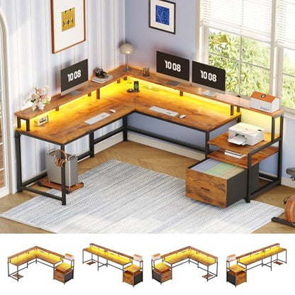 66" Reversible L Shaped Office Desk with Power Outlet, File Drawer, view 2