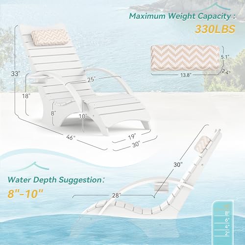 Pool Lounge Chairs Set of 2 with Armrest & Cupholder, 8-10 Shallow, view 3