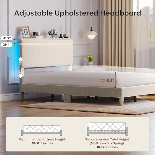 Queen Beige Upholstered Bed Frame with Storage, view 4