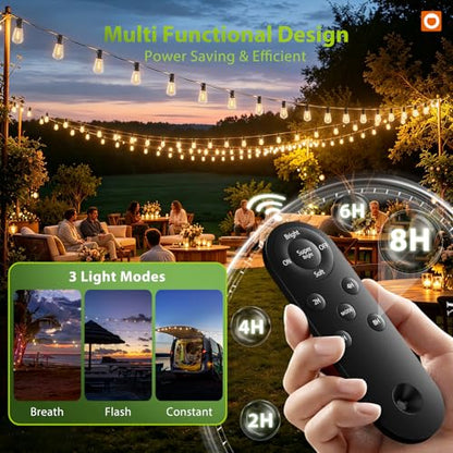 198FT Extra Long Solar Powered String Lights Outdoor Waterproof, Shatterproof 60+4 LED Bulbs, Patio Hanging Lights with Remote, Dimmable Timer for Large Backyard Garden Wedding Party Camping