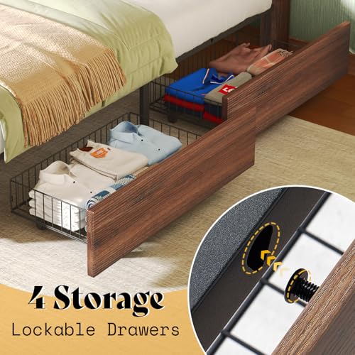 King Size Farmhouse Storage Bed Frame with Headboard & 4 Drawers, view 4
