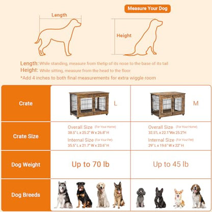 Large Dog Crate Furniture, 38'' Heavy Duty Wood Kennel w/Cushion & Wheels, view 7