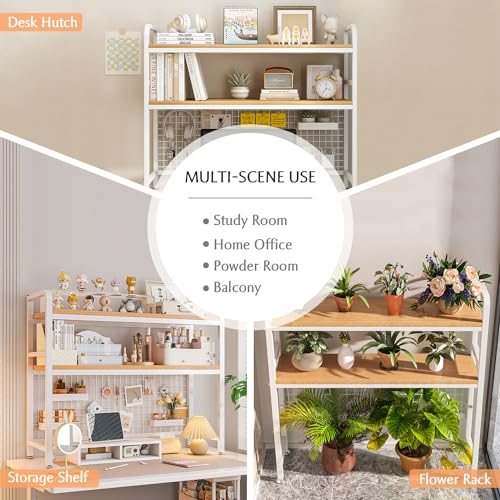 IOTXY 2-Tier Desktop Hutch Bookshelf, Metal Desk Shelf, White, 45.3" W, view 8