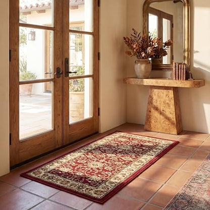 SAFAVIEH Lyndhurst Collection Accent Rug - 2'3" x 4', Red & Ivory, Traditional Oriental Design, Non-Shedding & Easy Care, Ideal for High Traffic Areas in Entryway, Living Room, Bedroom (LNH212F)