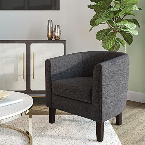 Living Room Chair, Linen Round Accent Barrel Chair, Club Tub Sofa Chair for Bedroom, Corner Chair with Flared Legs and Cozy Soft Padding - Highland (Gray)