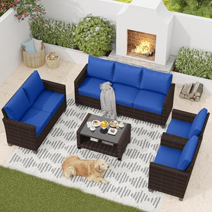 GAOMON 5-Piece Outdoor Patio Furniture Sets, 7 Seat PE Rattan Furniture Sectional Sofa Set with Storage Table, Patio Conversation Sets with Water-Repellent Cushions for Backyard, Deck, Poolside