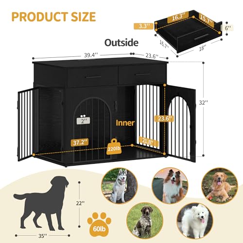 39.4'' Dog Crate Furniture with Storage & Power Indoor Dog Kennel, view 3