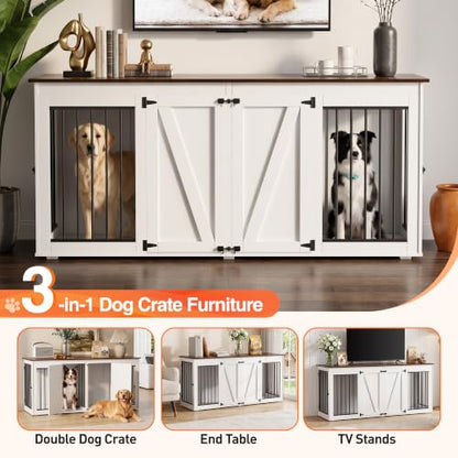 71" Double Dog Crate Furniture, Wooden Indoor Dog Kennel with Removable Divider, view 5